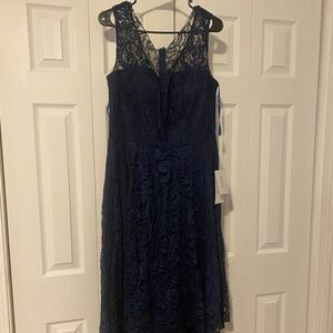 Navy blue lace evening gown